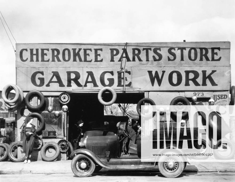 EVANS: GARAGE, 1936. Garage at Atlanta, Georgia. Photographed by Walker Evans, 1936.