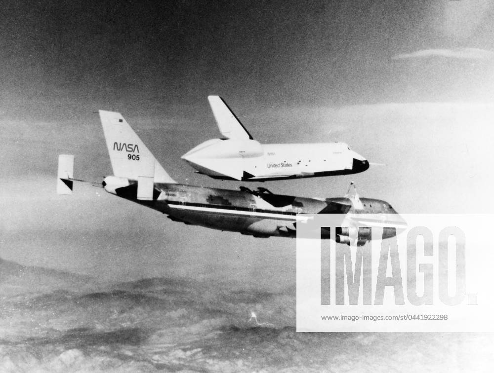 SHUTTLE ENTERPRISE, 1977. The Space Shuttle Orbiter Enterprise separating from the NASA 747 carrier aircraft during the second free flight test at the Dryden Flight Research Center in southern California, September 1977.