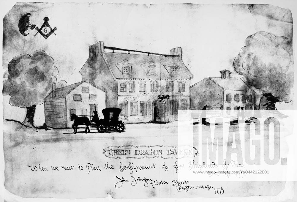 BOSTON: TAVERN, 1773. The Green Dragon Tavern in Boston s North End, where the Boston Tea Party was planned on 16 December 1773. Ink and watercolor sketch, 1773, by John Johnston.