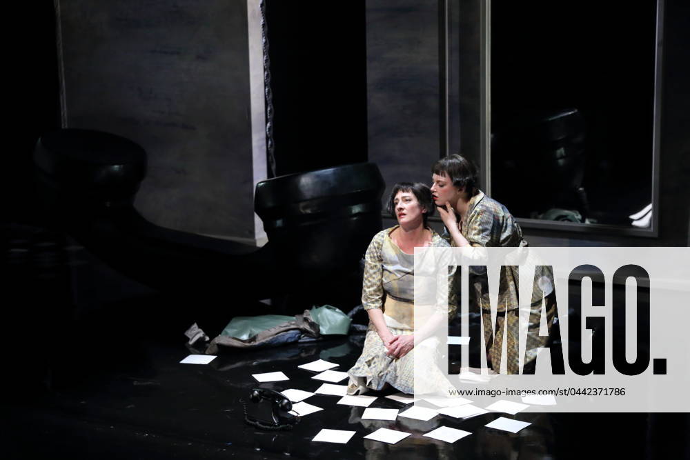 Constanze Becker and Maeve Metelka, from left, during the photo rehearsal for the play Malina at the Berliner Ensemble, Neues Haus, March 25, 2024 By Ingeborg Bachmann Director Fritzi Wartenberg Stage Janina Kuhlmann Costumes Elena Scheicher Premiere is on March 27, 2024 Berliner Ensemble Malina