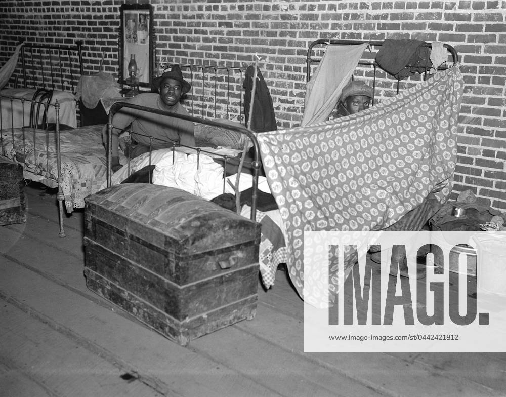 ARKANSAS: REFUGEE, 1937. Flood refugees in a temporary infirmary operated by the Red Cross at Forrest City, Arkansas. Photographed by Walker Evans, February 1937.