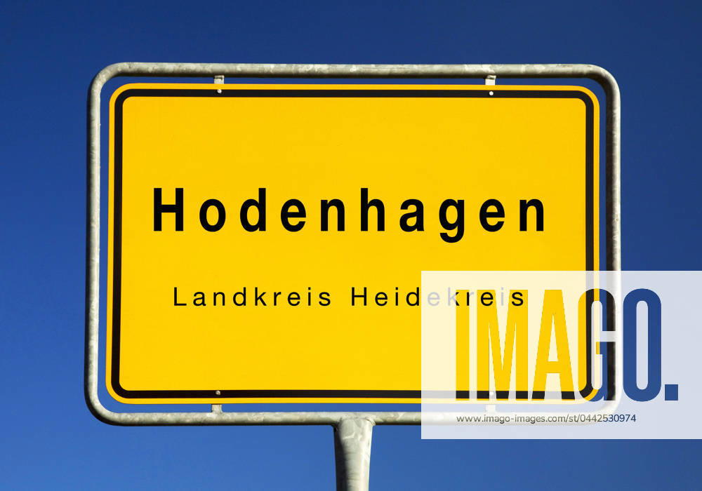 Place-name sign from Hodenhagen, Germany, Lower Saxony, Heidekreis, Hodenhagen Hodenhagen Town sign, Germany, Lower Saxony, Heidekreis, Hodenhagen BLWS706572
