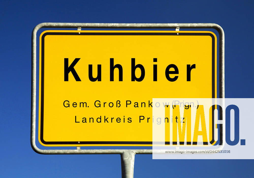Place-name sign from Kuhbier, Germany, Brandenburg, Prignitz, big Pankow Cowbeer Town sign, Germany, Brandenburg, Prignitz, big Pankow BLWS706581