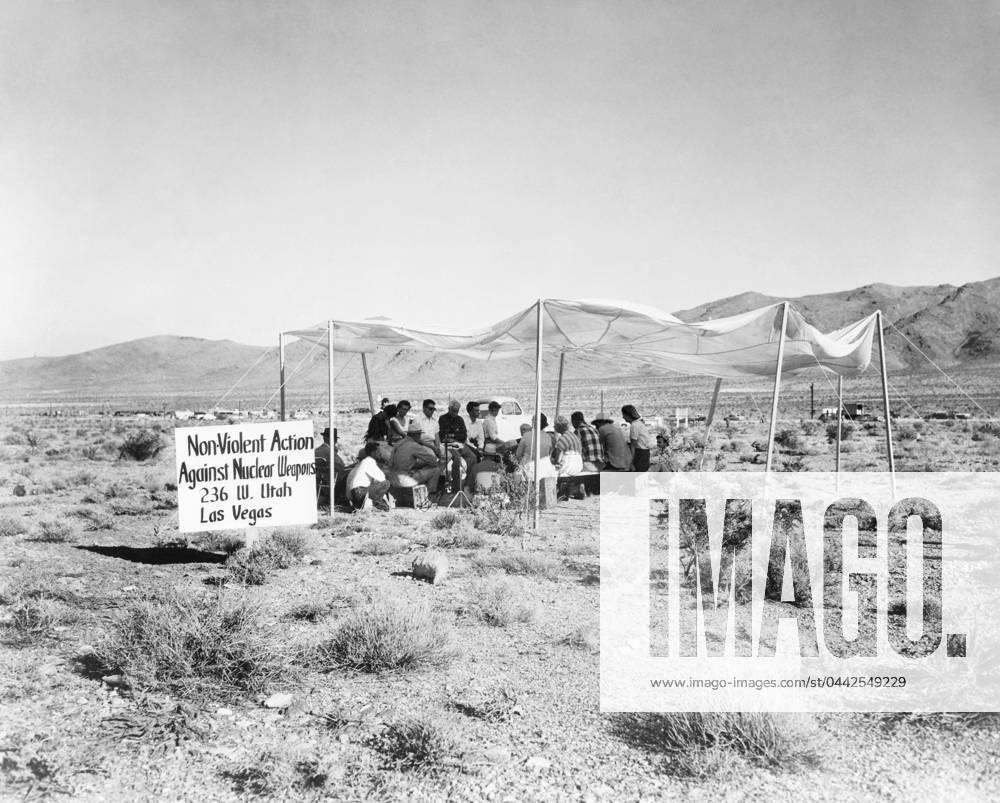 NEVADA: NUCLEAR TEST SITE. The group Non-Violent Action Against Nuclear Weapons holds a prayer before attempting entry into a Nevada nuclear test site. Photograph