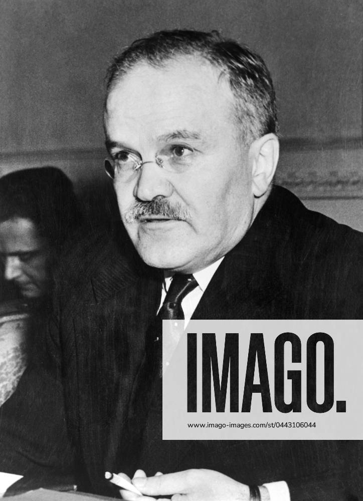 Russia USSR: Vyacheslav Molotov (1890-1986), Chairman of the Council of People s Commissars of the Soviet Union; (1930-1941), Minister of Foreign Affairs (1941-1957), 1945 Vyacheslav Mikhailovich Molotov (9 March 1890 8 November 1986) was a Soviet politician and diplomat, an Old Bolshevik, and a leading figure in the Soviet government from the 1920s, when he rose to power as a protà gà of Joseph Stalin.<br ><br > Molotov served as Chairman of the Council of People s Commissars (Premier) from 1930 to 1941, and as Minister of Foreign Affairs from 1939 to 1949 and from 1953 to 1956. He served as First Deputy Premier from 1942 to 1957, when he was dismissed from the Presidium of the Central Committee by Nikita Khrushchev.<br ><br > He