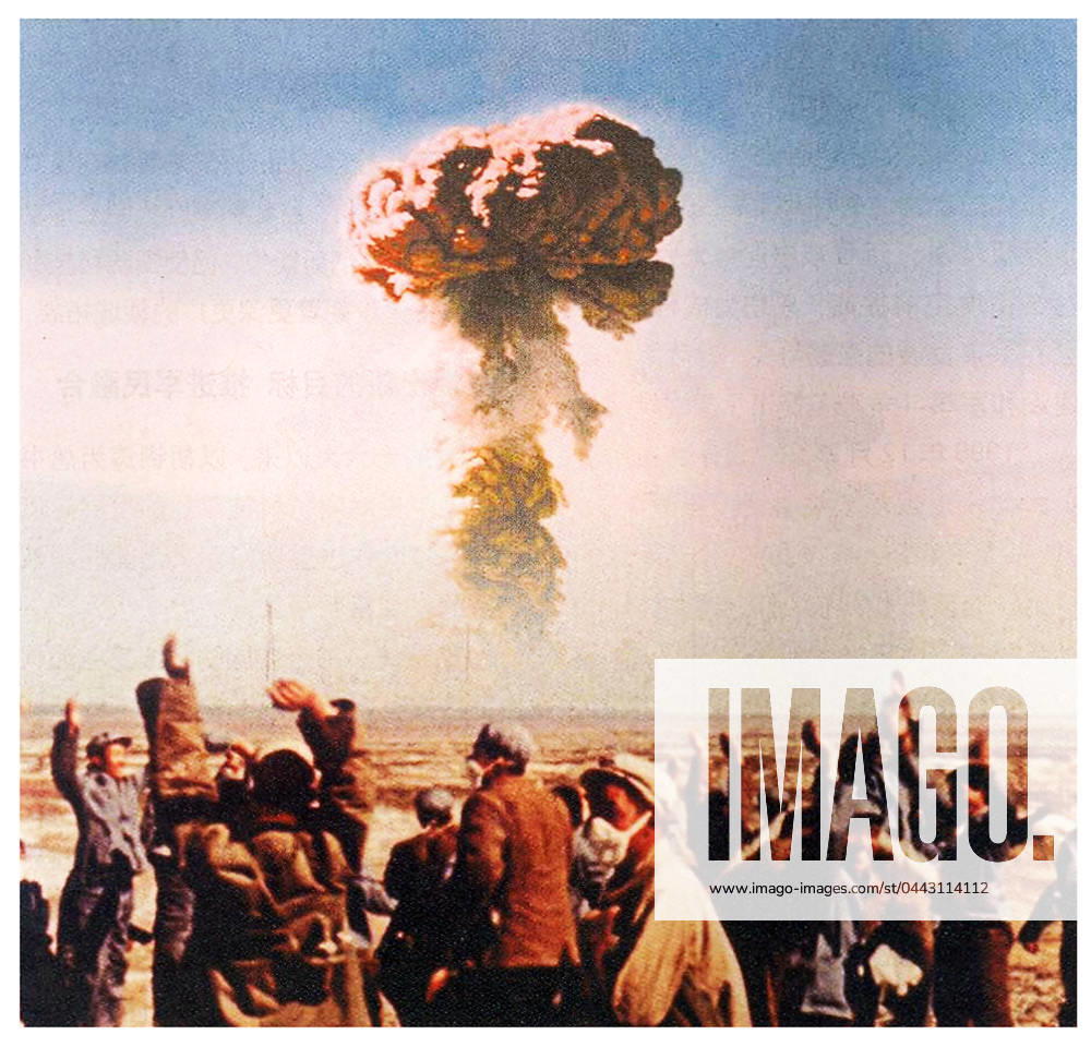 China: Workers and technicians at the Lop Nur Nuclear Weapons Test Base, Xinjiang, celebrate China s first nuclear bomb explosion, October 16, 1964 China established the Lop Nur Nuclear Test Base on 16 October 1959 with Soviet assistance in selection of the site, with its headquarters at Malan, about 125 km (78 mi) northwest of Qinggir.<br ><br > The first Chinese nuclear bomb test, codenamed 596 , was tested at Lop Nur in 1964. The PRC detonated its first hydrogen bomb on June 17, 1967. Until 1996, 45 nuclear tests were conducted.
