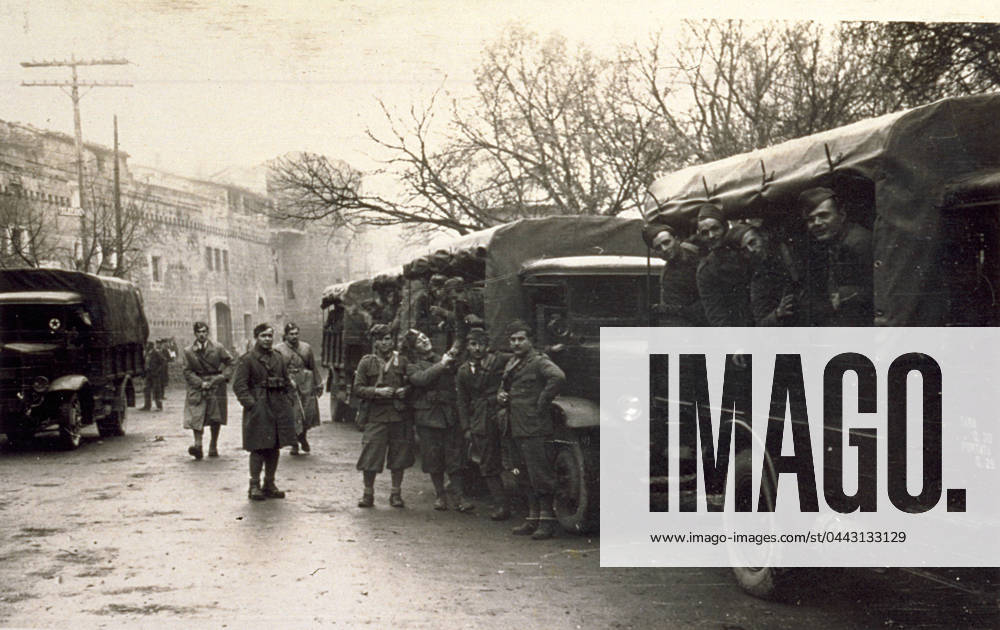 Servicemen seated in a truck departing from Laguardia during the Spanish Civil War., 12 1938 (b w photo) 1249926 Servicemen seated in a truck departing from Laguardia during the Spanish Civil War., 12 1938 (b w photo) by Unknown photographer, (20th century); (add.info.: Unidentified Author Spain); Fratelli Alinari Museum Collections, Florence, Italy.