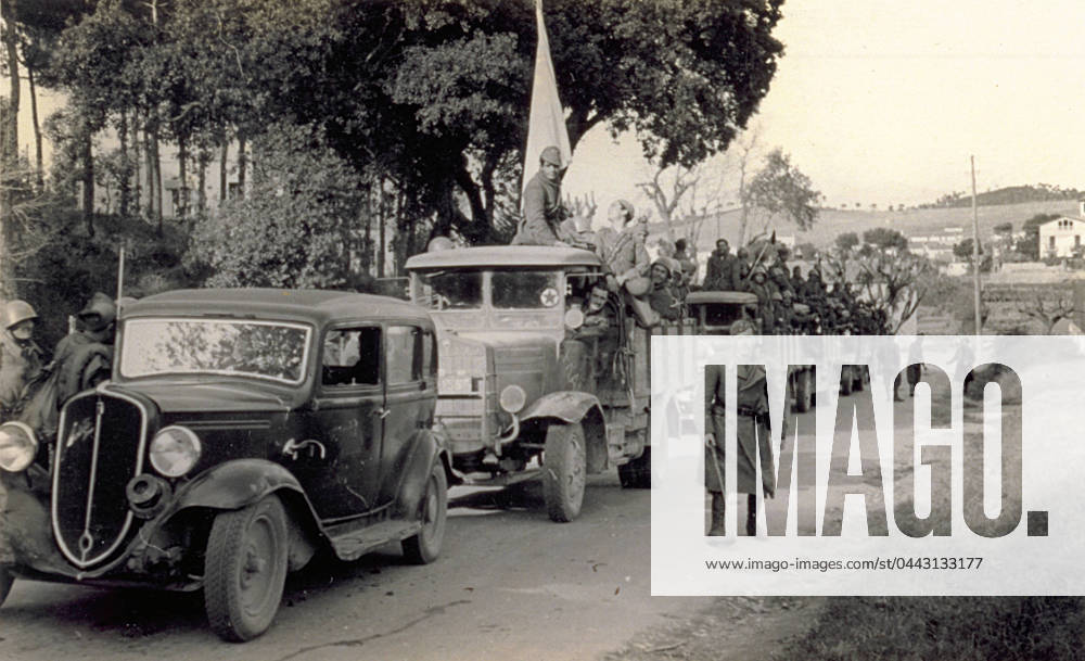 A column of military vehicles moving in the direction of Badalona, 01-02 1939 (b w photo) 1249966 A column of military vehicles moving in the direction of Badalona, 01-02 1939 (b w photo) by Unknown photographer, (20th century); (add.info.: Unidentified Author Spain); Fratelli Alinari Museum Collections, Florence, Italy.