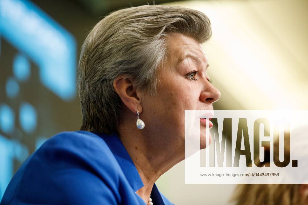 EU Commissioner for Home Affairs Ylva Johansson pictured during an hybrid press conference of Europol to present a report on the most threatening criminal networks in the European Union, in Brussels, Thursday 04 April 2024. HATIMxKAGHAT 90366017