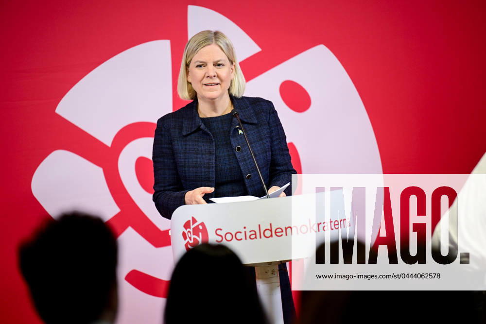 STOCKHOLM, SWEDEN 20240409 Social Democratic Party leader Magdalena Andersson S gives a speech at the party headquarters on the partys ideas for a new direction for Sweden STOCKHOLM SWEDEN