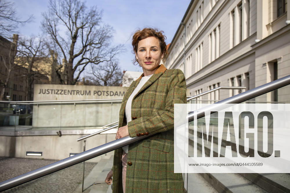 Lawyer, author and honorary judge at the Constitutional Court of the State of Brandenburg Juli Zeh poses for a picture in front of the Justice Center in Potsdam, Brandenburg on March 15, 2024 Juli Zeh