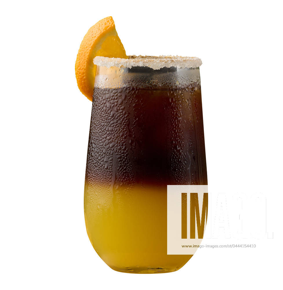 Iced coffee with orange juice in a transparent glass, refreshing bumble coffee Iced coffee with orange juice in a transparent glass, refreshing bumble coffee