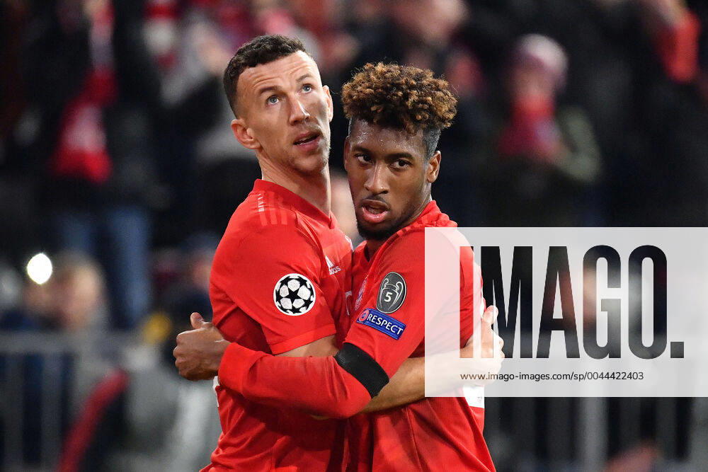 Goal celebration Ivan PERISIC Bayern Muenchen with Kingsley COMAN Bayern Muenchen after goal to 2 0, jubilation, joy, enthusiasm, action FC Bayern Muenchen Olympiacos FC 2 0 Football Champions League, Group B, group phase, 4 game day, on 06 11 2019 A L L I A N Z A R E N A DFL REGULATIONS PROHIBIT ANY USE OF PHOTOGRAPHS AS IMAGE SEQUENCES AND OR QUASI VIDEO