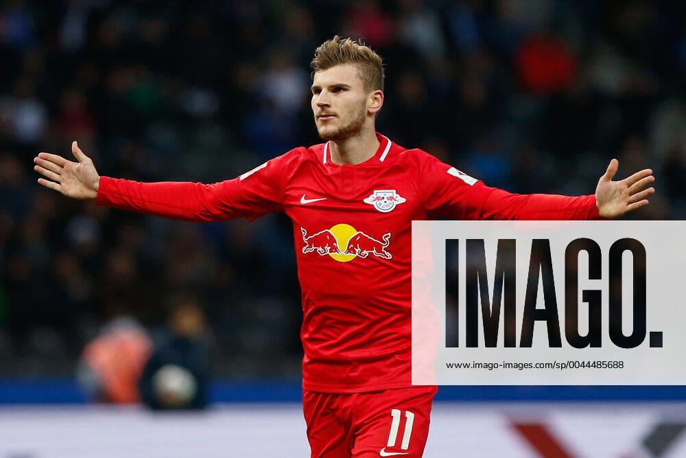 Football 1 Bundesliga, Hertha BSC Berlin RB Leipzig, v l Timo Werner Leipzig, 11 Jubel, Torjubel, jubilelt über das Tor, celebrate the goal, celebration Berlin