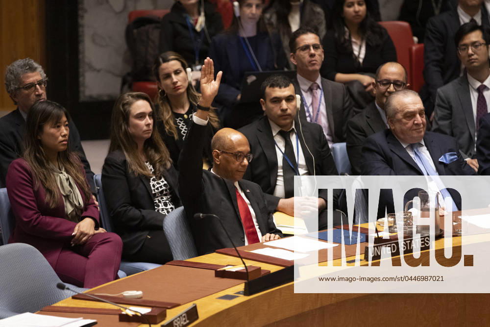 (240418) -- UNITED NATIONS, April 18, 2024 -- U.S. Deputy Permanent Representative to the UN Robert Wood (L, front) votes against a draft resolution that recommends to the 193-member UN General Assembly that the State of Palestine be admitted to membership of the United Nations , at the UN headquarters in New York, on April 18, 2024. The United States on Thursday voted against a Palestinian request for full UN membership at the Security Council. ) UN-SECURITY COUNCIL-PALESTINIAN REQUEST-FULL UN MEMBERSHIP-U.S.-VETO XiexE