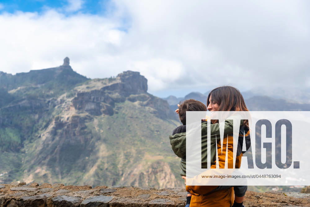 A Mother With her Son Looking AT Roque Nublo from a Viewpoint Gran Canaria, Spain, Europe