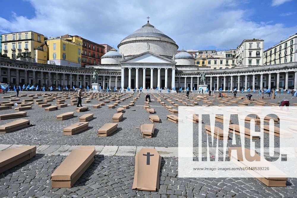 Photo IPP Felice De Martino Napoli 24 04 2024 Piazza del Plebiscito like a cemetery 500 coffins against deaths at work Uil initiative for the Zero deaths at work campaign Italy Photo Press World