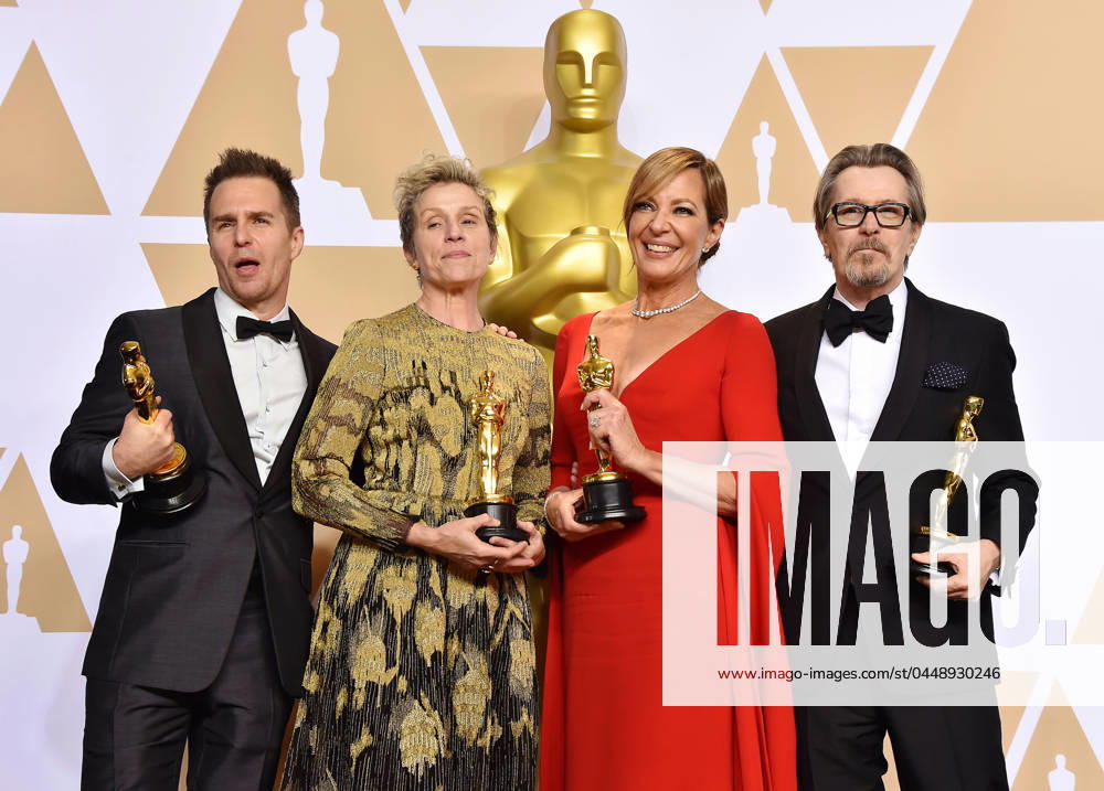 Sam Rockwell, Frances McDormand, Allison Janney, Gary Oldman in the press room during the 90th Annual Academy Awards in Hollywood 174082, (L-R) Actor Sam Rockwell, winner of the Best Supporting Actor award for Three Billboards Outside Ebbing, Missouri , actor Frances McDormand, winner of the Best Actress award for Three Billboards Outside Ebbing, actor Allison Janney, winner of the Best Supporting Actress award for I, Tonya and actor Gary Oldman, winner of the Best Actor award for Darkest Hour, pose in the press room during the 90th Annual Academy Awards at Hollywood and Highland Center . Los Angeles, California - Sunday March 4, 2018.,