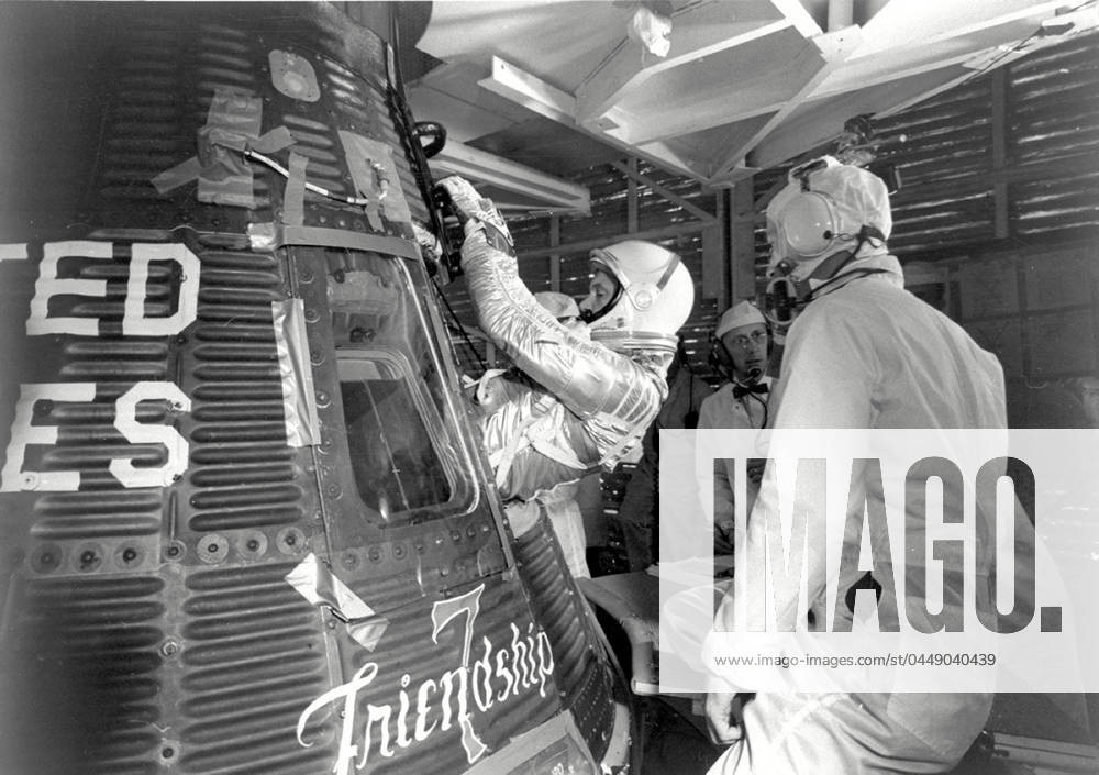 John Glenn Dies at 95 FILE PHOTO: Project Mercury astronaut John H. Glenn, Jr., enters the Mercury-Atlas 6 (MA-6) Friendship 7 spacecraft during the last part of the countdown at Cape Canaveral, Florida on February 20, 1962. At 9:47 a.m. (EST), the Atlas launch vehicle lifted the spacecraft into orbit for a three-orbit mission lasting 4 hours, 55 minutes and 23 seconds. Glenn and his spacecraft were recovered by the destroyer U.S.S. NOA just 21 minutes after landing in the Atlantic Ocean near Grand Turk Island, to successfully complete the nation s first manned orbital flight. Photo Credit: NASA CNP AdMedia Cape Canaveral Texas United States of America