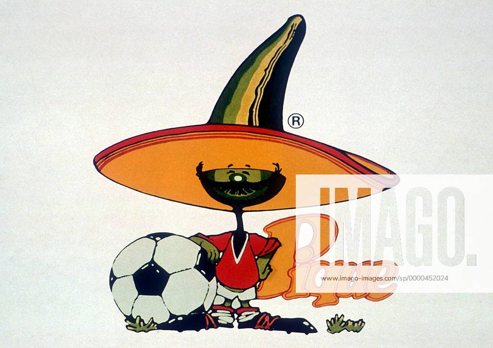 Pique - Das Maskottchen der Weltmeisterschaft 1986 Fußball WM Herren Glücksbringer 1986, Figur, Talisman, Sombrero, Kopfbedeckung, Kaktus, Plakat, Werbeplakat, Poster Einzelbild