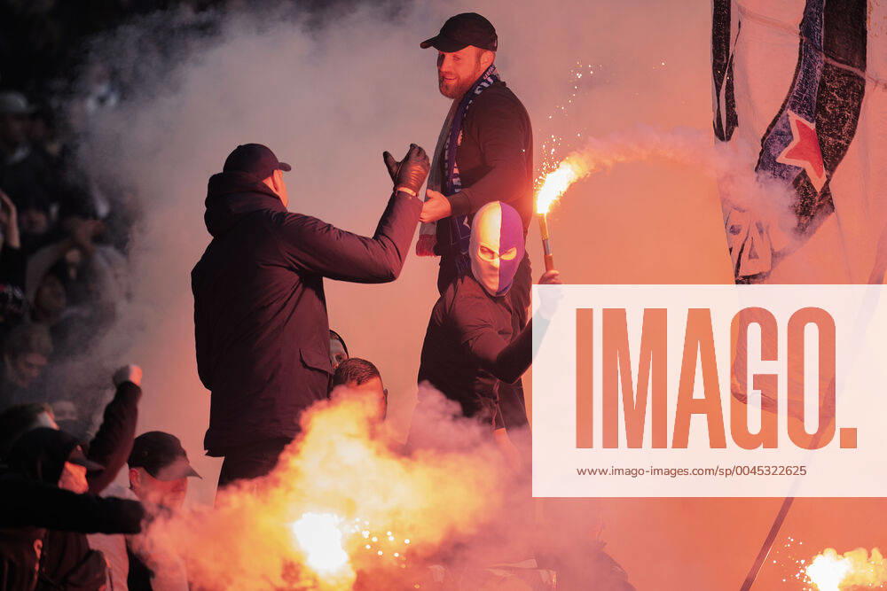 FCK fans with Roman candles during the Super League match in the Park between FC Copenhagen and Broendby IF, Sunday December 1, 2019, Copenhagen Denmark,