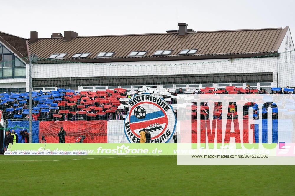 Unterhaching fans show choreography, fans, audience, spectators, mood, atmosphere, stadium, 01 12 2019, Unterhaching Germany , football, 3 league, SpVgg Unterhaching TSV 1860 Munich, DFB DFL REGULATIONS PROHIBIT ANY USE OF PHOTOGRAPHS AS IMAGE SEQUENCES AND OR QUASI VIDEO