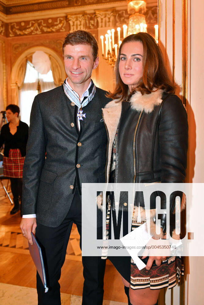 Thomas MUELLER MÜLLER,Bayern Muenchen with wife Lisa Award of the Bavarian Order of Merit in the Prince Carl Palais in Munich on 03 12 2019,