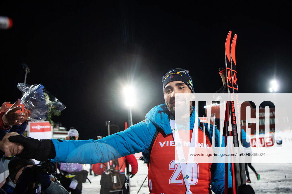 Martin Fourcade of France celebrates after competing in the Men s 20 km Individual during the IBU World Cup Biathlon on December 04, 2019 in Östersund Photo Johanna Lundberg BILDBYRAN 136085 2019 biathlon bbeng ibu world cup biathlon biathlon biathlon individual individual jubilee,