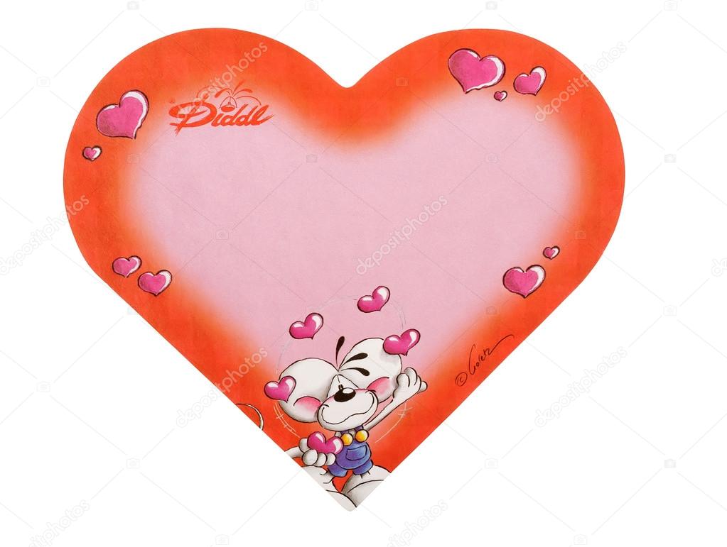 Memory block heart shape shows Mouse Diddl with hearts by Thomas Goletz.