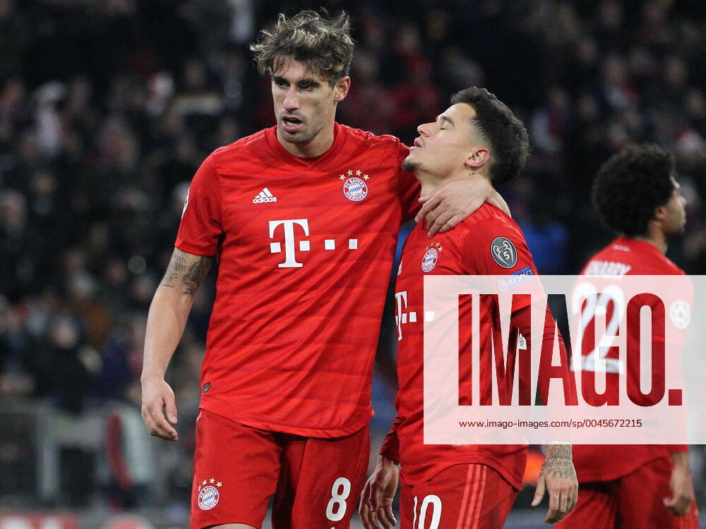 Bayern Munich v Tottenham Hotspur UEFA Champions League Philippe Coutinho of Bayern Munich celebrates with Javi Martinez after scoring a goal during the UEFA Champions League match at Allianz Arena, Munich Content Not Available For UK Newspapers