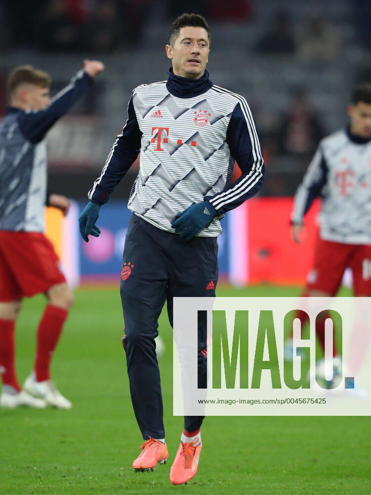 Bayern Munich v Tottenham Hotspur UEFA Champions League Robert Lewandowski of Bayern Munich warms up before the start of the UEFA Champions League match at Allianz Arena, Munich Content Not Available For UK Newspapers