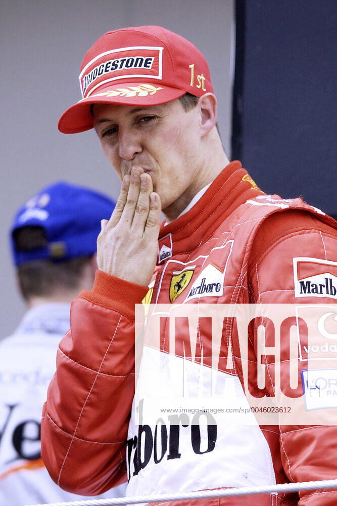 SCHUMACHER Michael F1 Team Scuderia Ferrari winner Schumacher at the award ceremony GP of Spain 2002 in Barcelona on 28 04 2002 in Barcelona