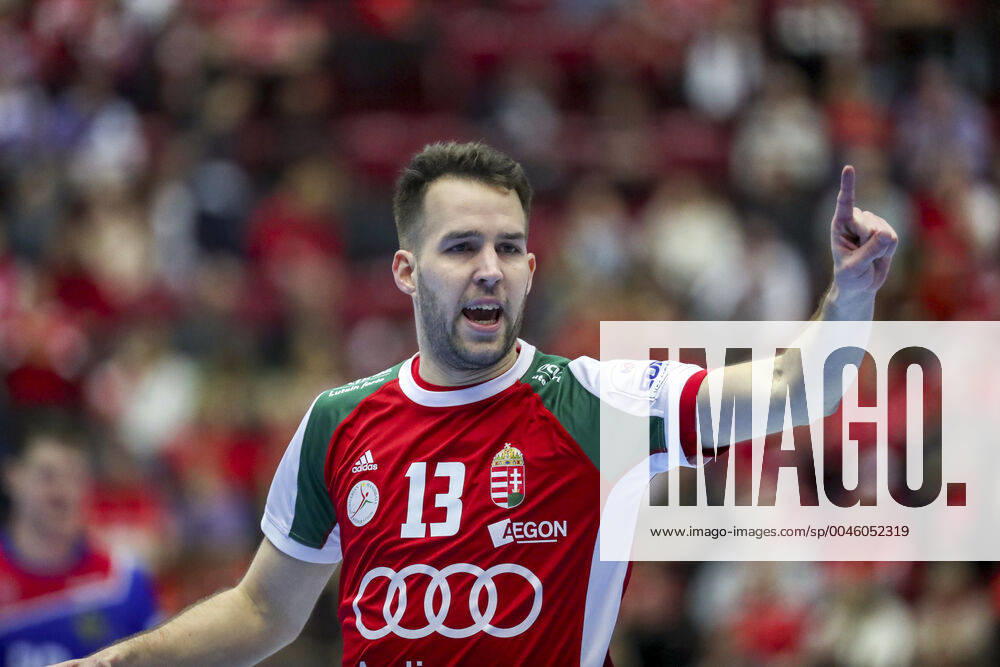 MALMO 20200111 Hungary s Bendeguz Boka gestures during the Men s EHF EURO 2020 Handball group E match preliminary round between Hungary and Russia in Malmo Arena Saturday Jan 11, 2020 Photo Andreas Hillergren TT kod 10600 Malmo Sweden