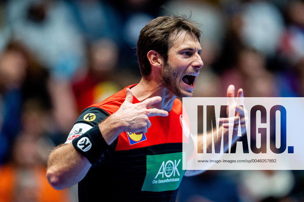 Uwe Gensheimer of Germany celebrates during the EHF European Handball Championship match between Spain and Germany on January 11, 2020 in Trondheim Photo Vegard Wivestad Grott BILDBYRAN code VG 170462 bbeng handball handball handball handball em 2020 european mens handball championship 2020 em 2020 handballs 2020 ehf euro 2020 spain spain germany germany deutschland rejoice,
