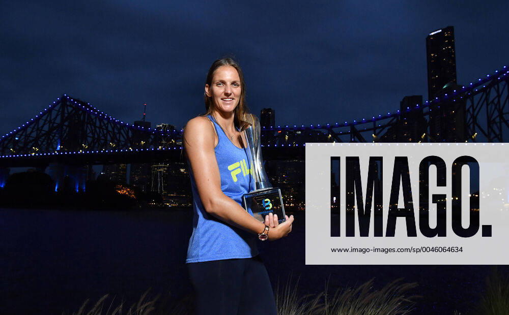 KW02 BRISBANE INTERNATIONAL FINAL, Karolina Pliskova of the Czech Republic is seen posing for a photograph with the trophy at the Howard Street Wharfs in Brisbane after winning the Final of the Brisbane International Tennis against Madison Keys of the USA at the Queensland Tennis Centre in Brisbane, Sunday, January 12, 2020. ( NO ARCHIVING, , NO USE IN BOOKS WITHOUT CONSENT BRISBANE QLD AUSTRALIA