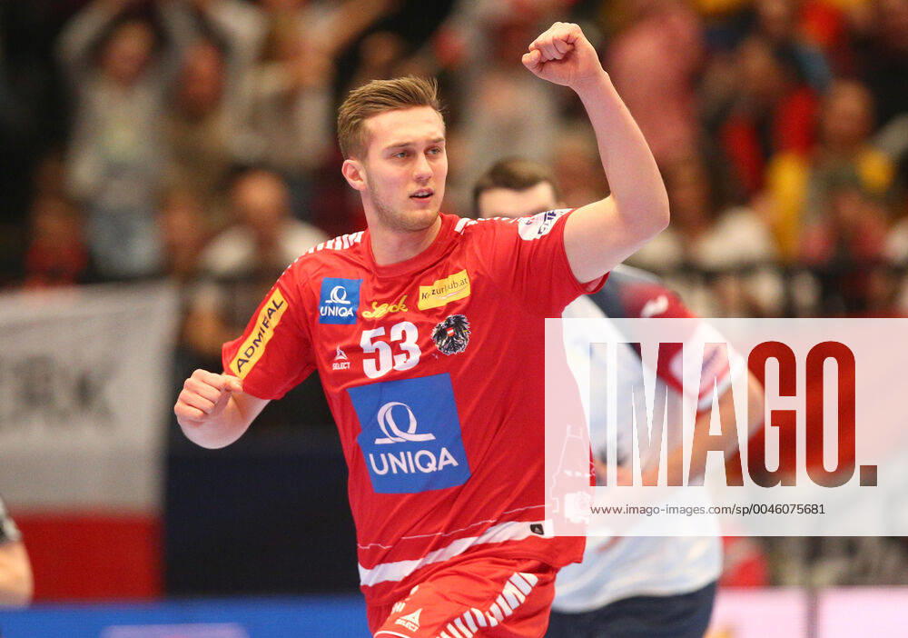 HANDBALL - EHF EURO 2020, AUT vs UKR VIENNA,AUSTRIA,12.JAN.20 - HANDBALL - EHF European Men s Handball Championship 2020, group stage, Austria vs Ukraine. Image shows the rejoicing of Nikola Bilyk (AUT). GEPAxpictures xChristianxOrt