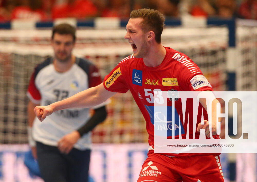 HANDBALL - EHF EURO 2020, AUT vs UKR VIENNA,AUSTRIA,12.JAN.20 - HANDBALL - EHF European Men s Handball Championship 2020, group stage, Austria vs Ukraine. Image shows the rejoicing of Nikola Bilyk (AUT). GEPAxpictures xChristianxOrt