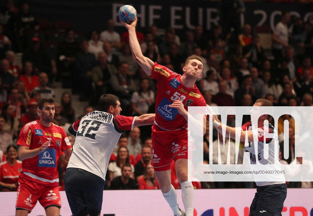 HANDBALL - EHF EURO 2020, AUT vs UKR VIENNA,AUSTRIA,12.JAN.20 - HANDBALL - EHF European Men s Handball Championship 2020, group stage, Austria vs Ukraine. Image shows Nikola Bilyk (AUT), Vladyslav Ostroushko (UKR), Janko Bozovic (AUT) and Pavlo Gurkovsky (UKR). GEPAxpictures xChristianxOrt