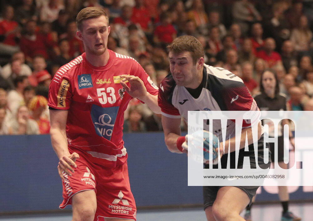 HANDBALL - EHF EURO 2020, AUT vs UKR VIENNA,AUSTRIA,12.JAN.20 - HANDBALL - EHF European Men s Handball Championship 2020, group stage, Austria vs Ukraine. Image shows Dmytro Ilchenko (UKR) and Nikola Bilyk (AUT). GEPAxpictures xChristianxOrt
