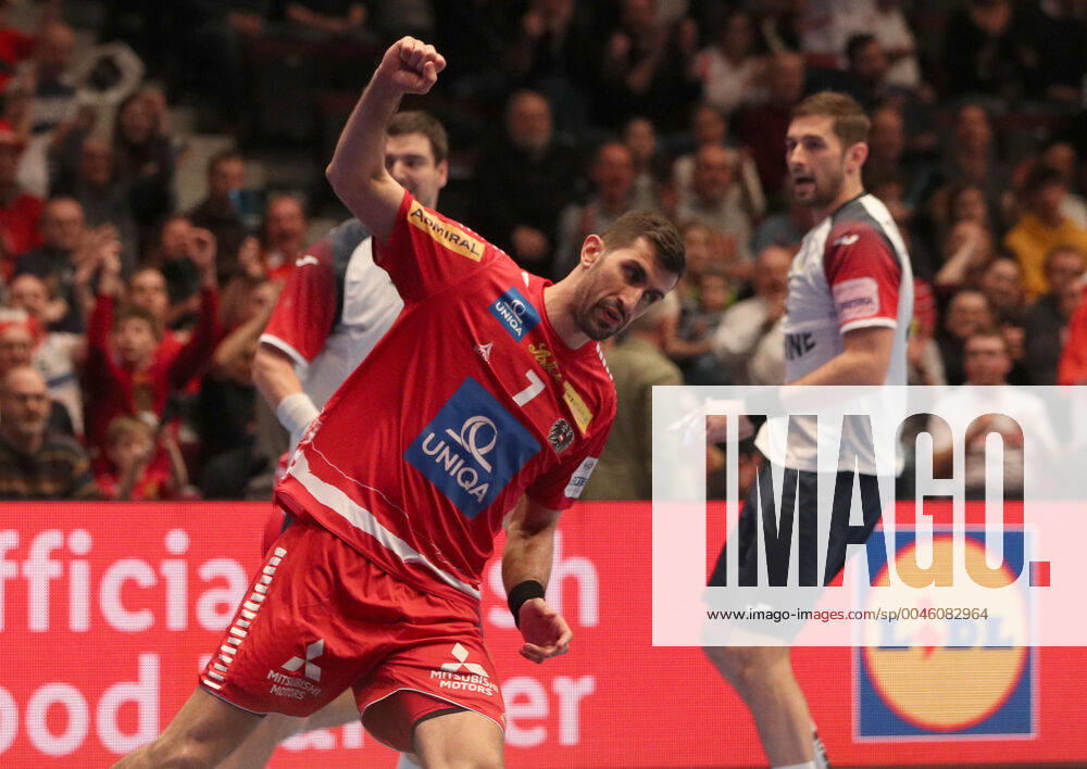 HANDBALL - EHF EURO 2020, AUT vs UKR VIENNA,AUSTRIA,12.JAN.20 - HANDBALL - EHF European Men s Handball Championship 2020, group stage, Austria vs Ukraine. Image shows the rejoicing of Janko Bozovic (AUT). GEPAxpictures xChristianxOrt