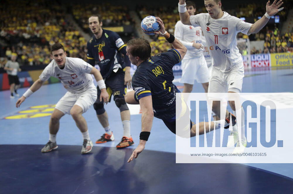 Sweden s Max Darj during the Men s European Handball Championship, preliminary round Group F, match between Poland and Sweden at Scandinavium in Gothenburg, Sweden, on Tuesday Jan 14, 2020 Photo Adam Ihse TT code 9200 GOTHENBURG SWEDEN