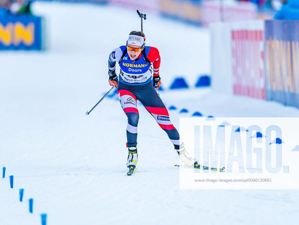 Chiemgau Arena, Ruhpolding, GER, IBU World Cup Biathlon, Sprint, Women, in the picture Dunja Zdouc AUT Dunja Zdouc of Austria during the women sprint competition of BMW IBU Biathlon World Cup at the Chiemgau Arena in Ruhpolding, Germany on 2020 01 15 Ruhpolding EP_ade