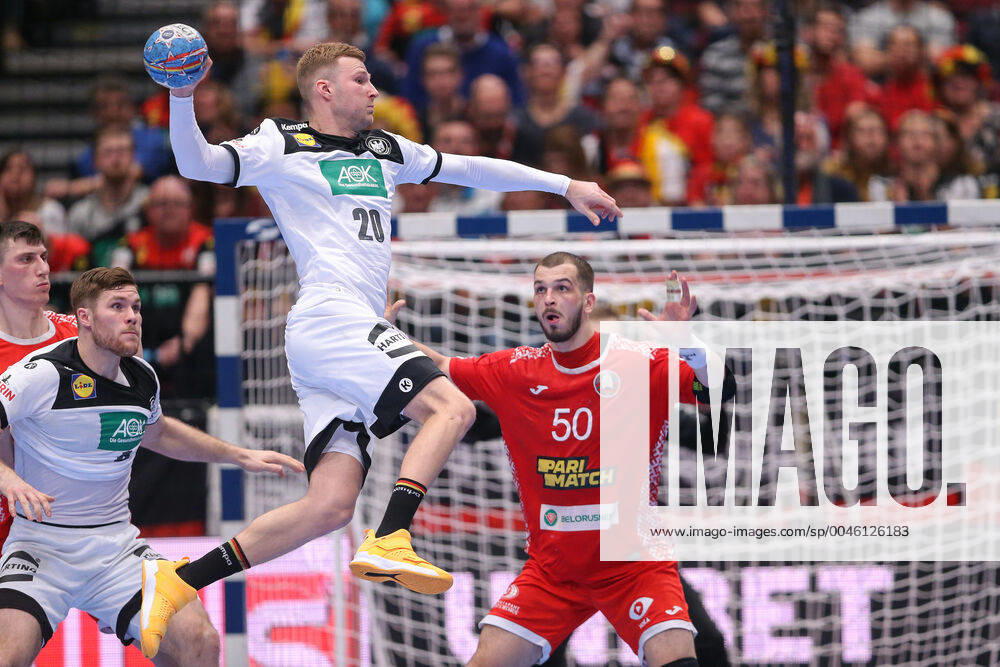 Men s EHF Euro 2020 - Belarus v Germany 16.01.2020., Wiener Stadthalle, Vienna, Ausrtia - Men s EHF Euro 2020, Main Round, group 1, 1st round, Belarus - Germany. Philipp Weber, Artsem Karalek. LukaxStanzl PIXSELL