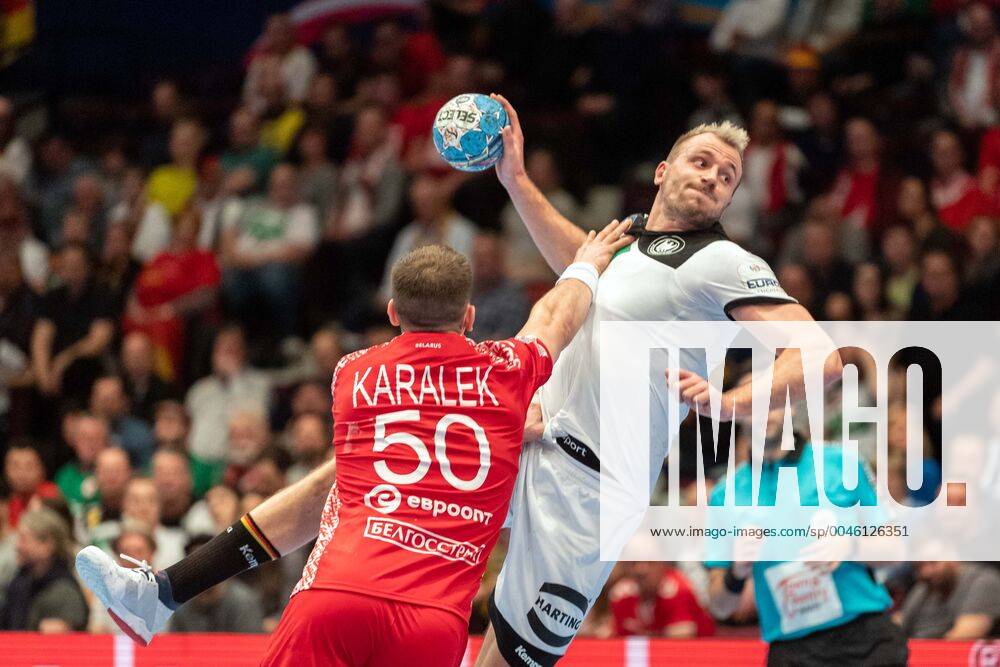 Handball Vienna 16 01 2020 European Championship EM Intermediate round main round Belarus BLR Germany GER Julius Kühn Germany, No 35 Kühn Kuhn KARALEK Artsem Belarus, No 50