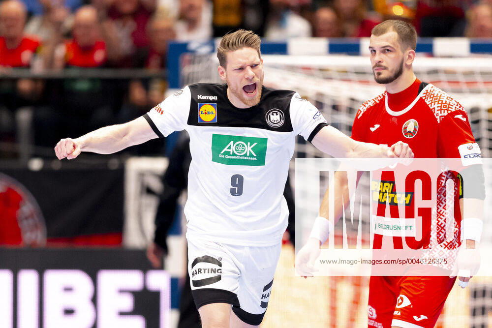 Tobias Reichmann No. 9, Germany rejoices Belarus vs. Germany, Handball, main round, EHF Euro 2020, 16 01 20 Vienna Vienna Austria