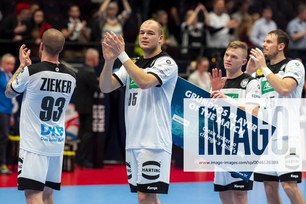 Handball, Men EM 2020, Main Round, Group 1, Belarus Germany Paul Drux Germany Foxes Berlin Final Jubilee Final Jubilee Emotion Joy Vienna Stadthalle Vienna Austria