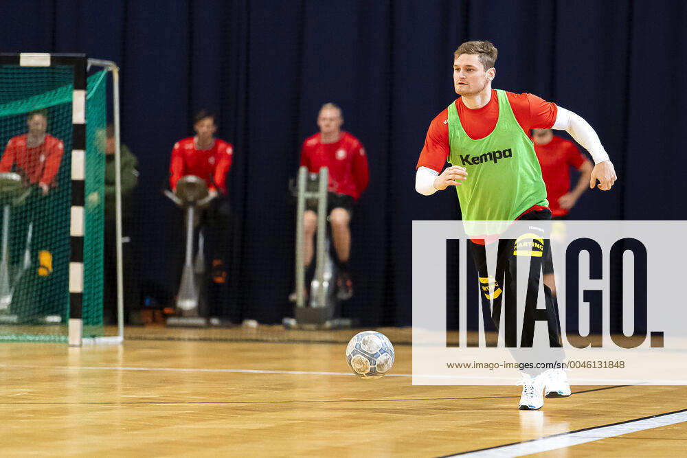 Handball, Men EM 2020, Main Round, Group 1, Media Day Training Germany David Schmidt Germany TVB Stuttgart with Football Vienna Stadthalle Vienna Austria