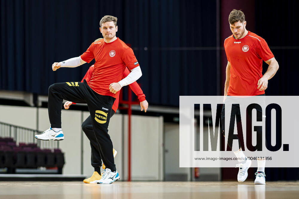 Handball, Men EM 2020, Main Round, Group 1, Media Day Training Germany by David Schmidt Germany TVB Stuttgart , Johannes Golla Germany SG Flensburg Vienna Stadthalle Vienna Austria