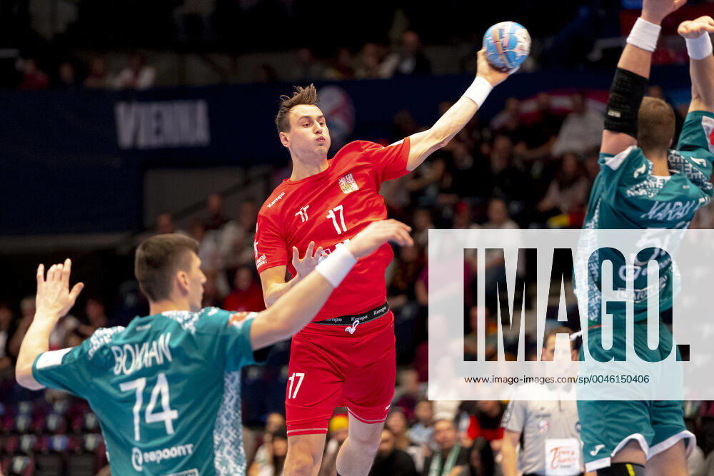 Stanislav Kasparek No 17, Czech Republic vs Viachaslau Bokhan No 74, Belarus and Artsem Karalek No 50, Belarus Belarus Belarus vs Czech Republic, Handball, Main Round, EHF Euro 2020, 18 01 20 Vienna Vienna Austria