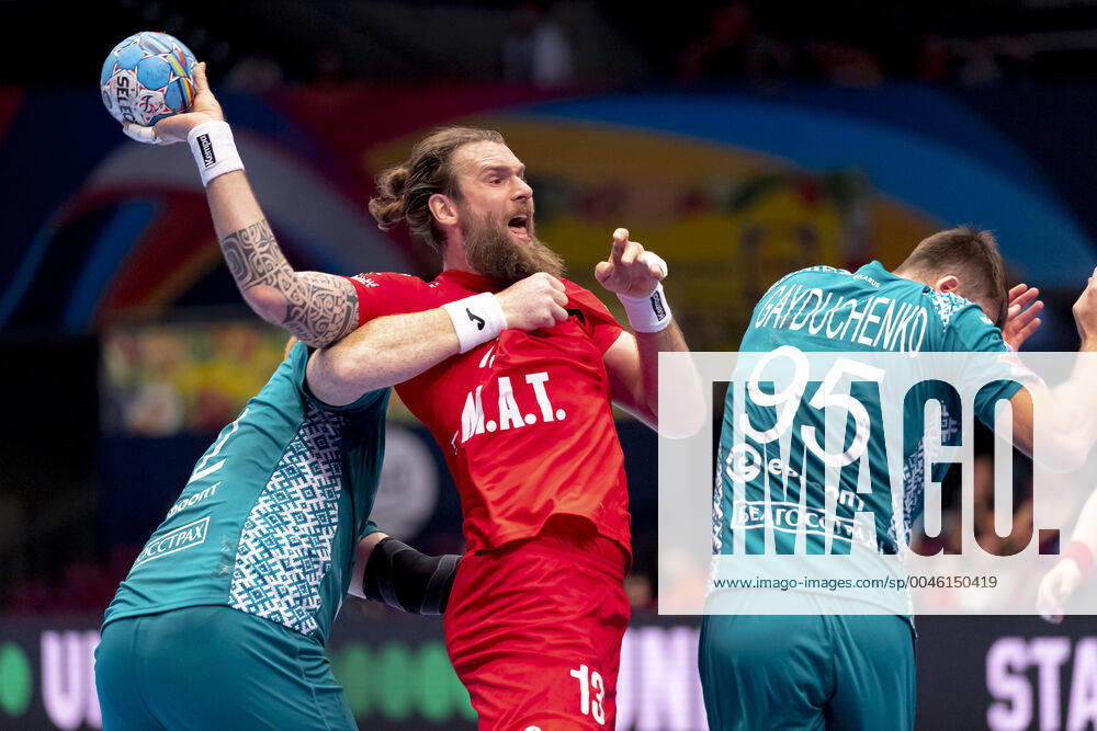 Stanislav Kasparek No 17, Czech Republic vs. Viachaslau Shumak No 22, Belarus and Vadim Gayduchenko No 95, Belarus Belarus Belarus vs. Czech Republic, Handball, Main Round, EHF Euro 2020, 18 01 20 Vienna Vienna Austria